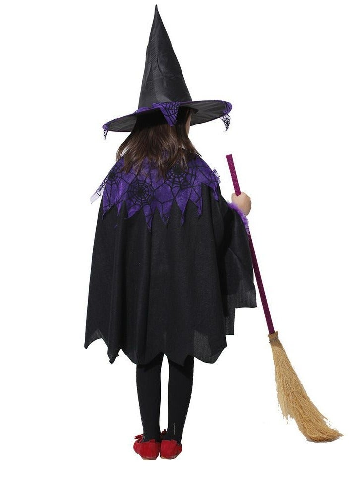 CityRiya-Long Kids Costumes Cape Witch Cloak Black Witch Cloak Girls Costumes Cape Robe Cosplay Party Cloak Devil Witch Wizard Robe with Hat & Broom Kids Fancy Party Dress Up Costumes for Kids Height 130cm - Image 3