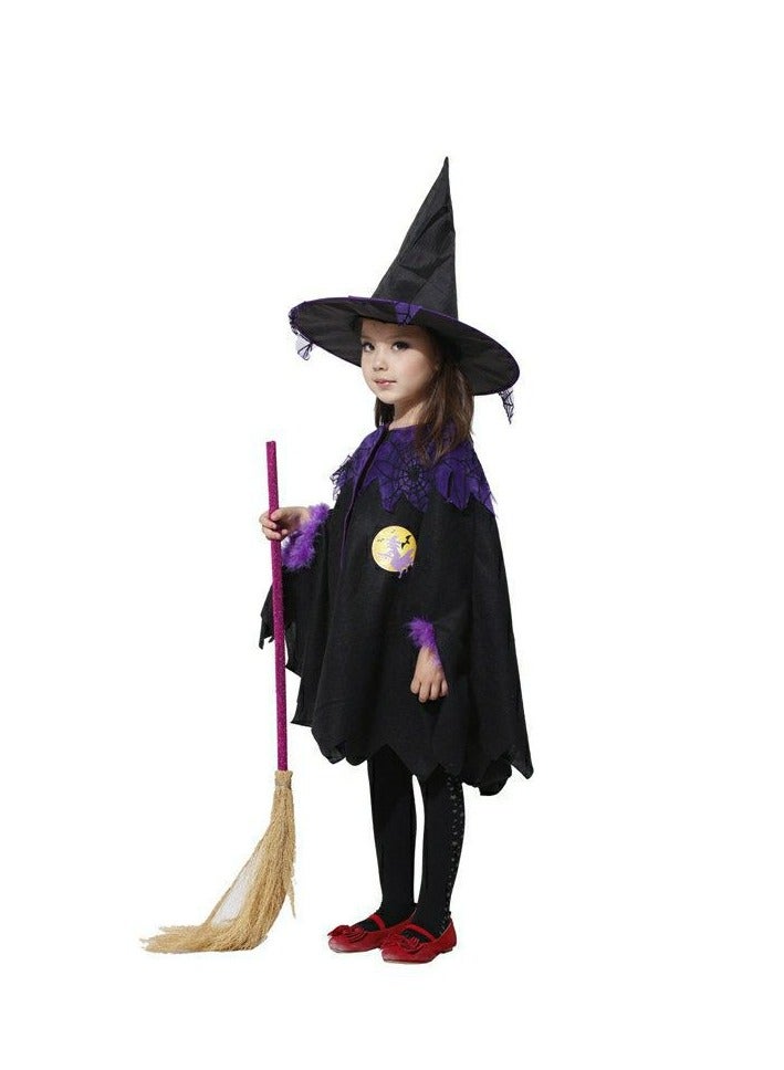 CityRiya-Long Kids Costumes Cape Witch Cloak Black Witch Cloak Girls Costumes Cape Robe Cosplay Party Cloak Devil Witch Wizard Robe with Hat & Broom Kids Fancy Party Dress Up Costumes for Kids Height 130cm - Image 2