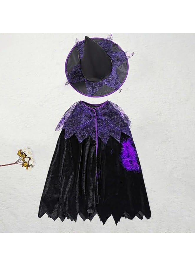 CityRiya-Long Kids Costumes Cape Witch Cloak Black Witch Cloak Girls Costumes Cape Robe Cosplay Party Cloak Devil Witch Wizard Robe with Hat & Broom Kids Fancy Party Dress Up Costumes for Kids Height 130cm - Image 5