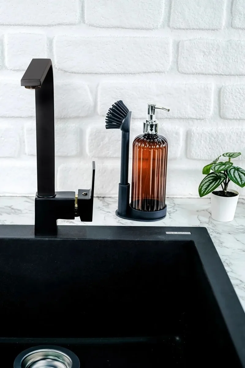 Safestore Silicone Brush Liquid Soap Dispenser Detergent Holder Stand Kitchen Bathroom Cleaning Set
