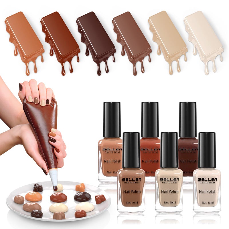 GELLEN Chocolate Brown Nail Polish Set, Fall Winter Brown Regular Nail Polish Quick Air Dry 6 Colors for Fingernail Toe Nails Home Salon Manicure Women Gifts, Not UV Gel, Hema Free, Non Toxic - Image 2