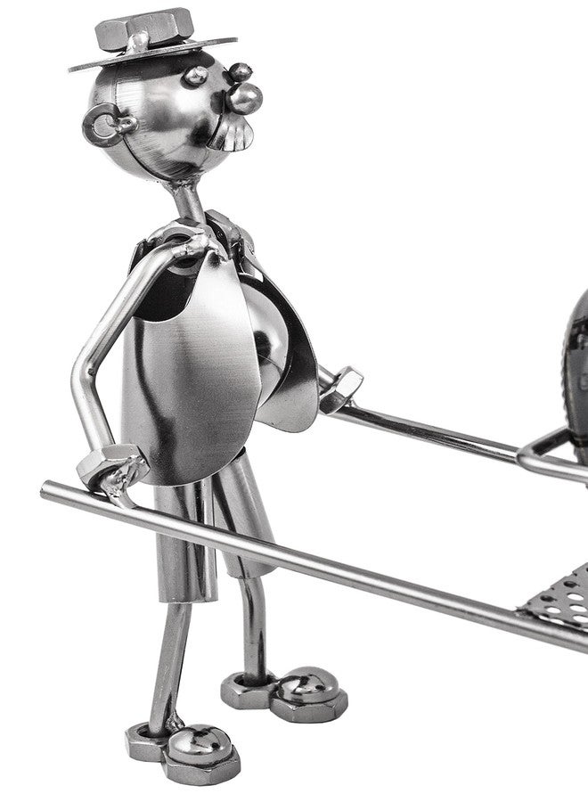 برو بيكر حامل زجاجات نبيذ بروبيكر "رجل مع عربة يدوية" - منحوتة معدنية - ديكور رف نبيذ - سطح طاولة - مع بطاقة تهنئة - Image 5