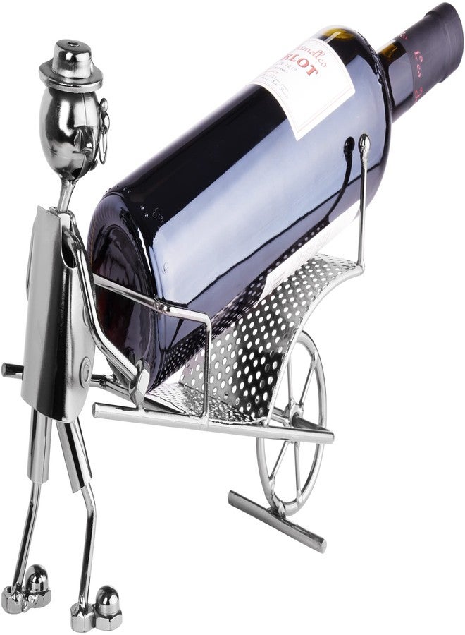 برو بيكر حامل زجاجات نبيذ بروبيكر "رجل مع عربة يدوية" - منحوتة معدنية - ديكور رف نبيذ - سطح طاولة - مع بطاقة تهنئة - Image 4