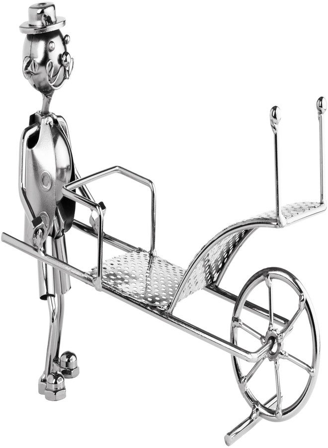برو بيكر حامل زجاجات نبيذ بروبيكر "رجل مع عربة يدوية" - منحوتة معدنية - ديكور رف نبيذ - سطح طاولة - مع بطاقة تهنئة - Image 3