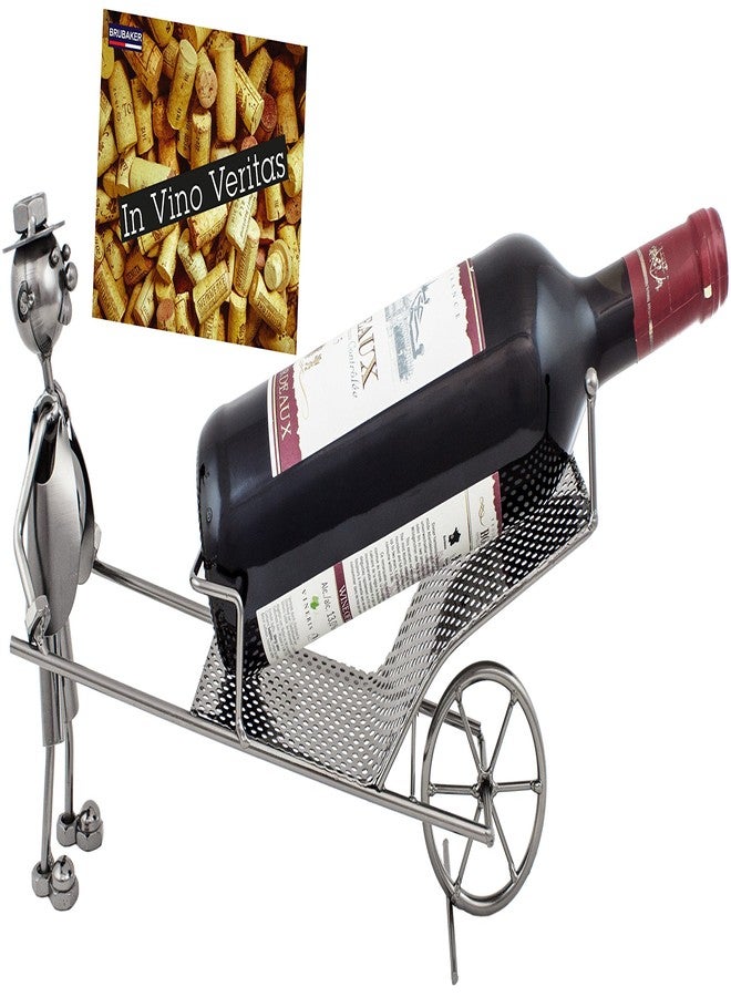 برو بيكر حامل زجاجات نبيذ بروبيكر "رجل مع عربة يدوية" - منحوتة معدنية - ديكور رف نبيذ - سطح طاولة - مع بطاقة تهنئة - Image 1