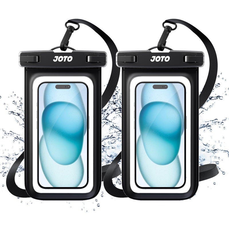 JOTO 2 Pack Universal Waterproof Phone Case for iPhone 17 Air 16 15 14 13 12 11 Plus Pro Max, IPX8 Cellphone Dry Bag XR X SE, Galaxy S23 S22 S21 S20+ S20 S10 Plus Note, Pixel up to 7" -Black - Image 1