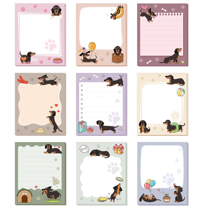 Sabary 9 Pads Cute Sticky Notes Animal Sticky Note Pads 3.15 x 3.94 Inches Colored Adhesive Memo Reminder Decor for Journal School Office Gifts(Dachshund) - Image 1