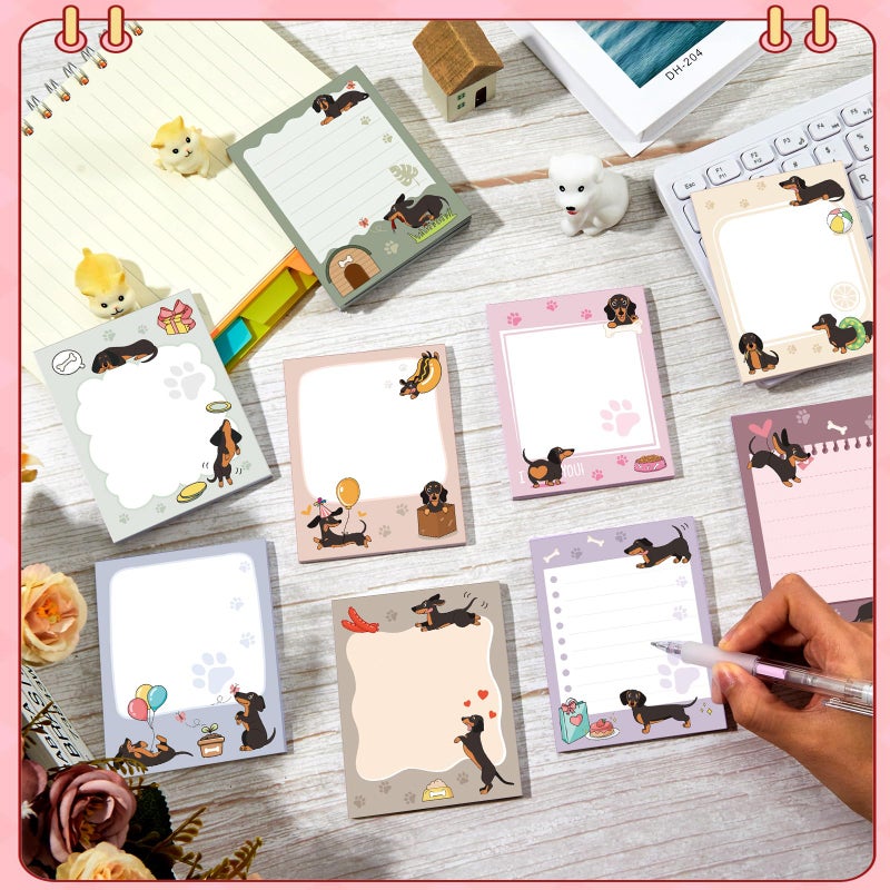 Sabary 9 Pads Cute Sticky Notes Animal Sticky Note Pads 3.15 x 3.94 Inches Colored Adhesive Memo Reminder Decor for Journal School Office Gifts(Dachshund) - Image 3