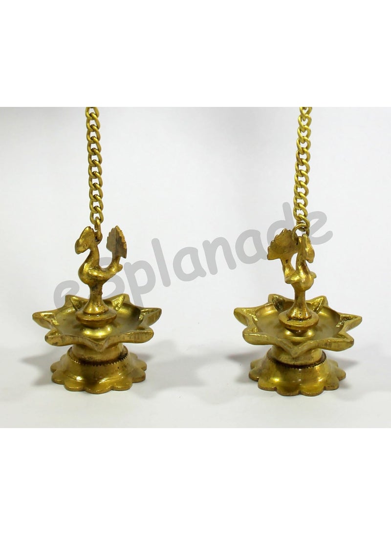 ESPLANADE ESPLANADE Brass Peacock Wall Hanging Diya Standard Golden 2 Piece  - Image 3