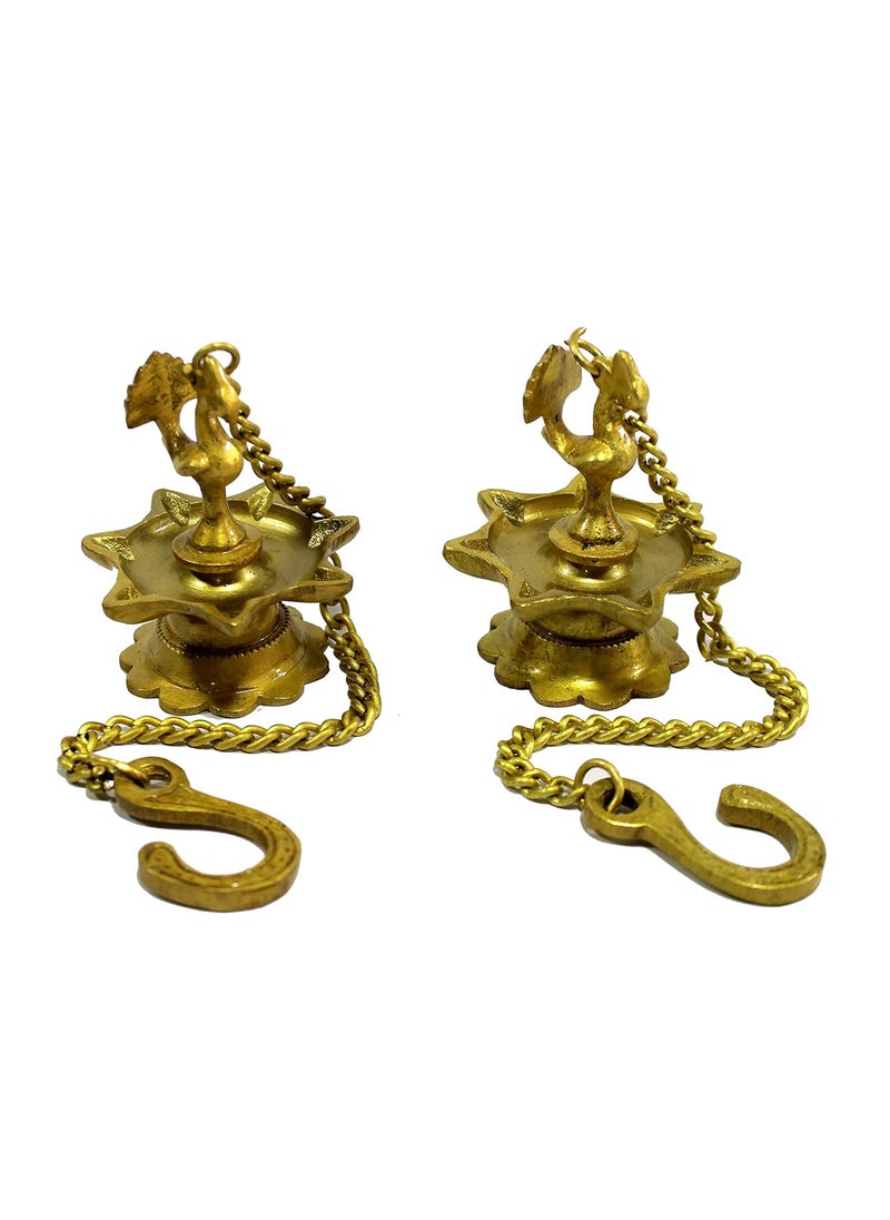 ESPLANADE ESPLANADE Brass Peacock Wall Hanging Diya Standard Golden 2 Piece  - Image 1