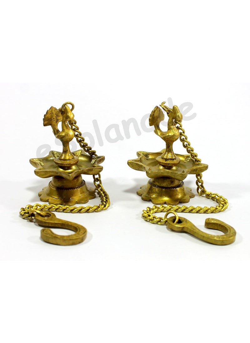 ESPLANADE ESPLANADE Brass Peacock Wall Hanging Diya Standard Golden 2 Piece  - Image 2