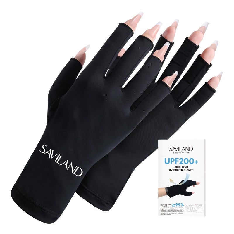 SAVILAND UV Gloves for Nails: Professional UPF200+ U V Glove for Gel Manicures Anti UVA & UVB 999+ Gloves for Gel Nail Lamp Fingerless U V Light Glove for Prevent Hands from UV Harm (Black) - Image 1