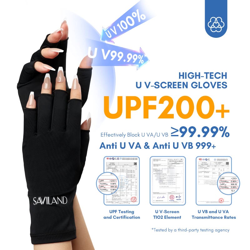 SAVILAND UV Gloves for Nails: Professional UPF200+ U V Glove for Gel Manicures Anti UVA & UVB 999+ Gloves for Gel Nail Lamp Fingerless U V Light Glove for Prevent Hands from UV Harm (Black) - Image 2