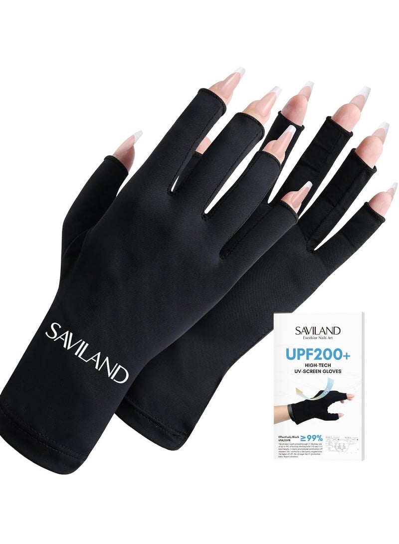 Saviland SAVILAND UV Gloves for Nails: Professional UPF200+ UV Gloves for Gel Manicures Anti UVA & UVB 999+ Gloves for Gel Nail Lamp Fingerless UV Light Gloves for Gel Nails Prevent Hands from UV Harm (Black)  - Image 1