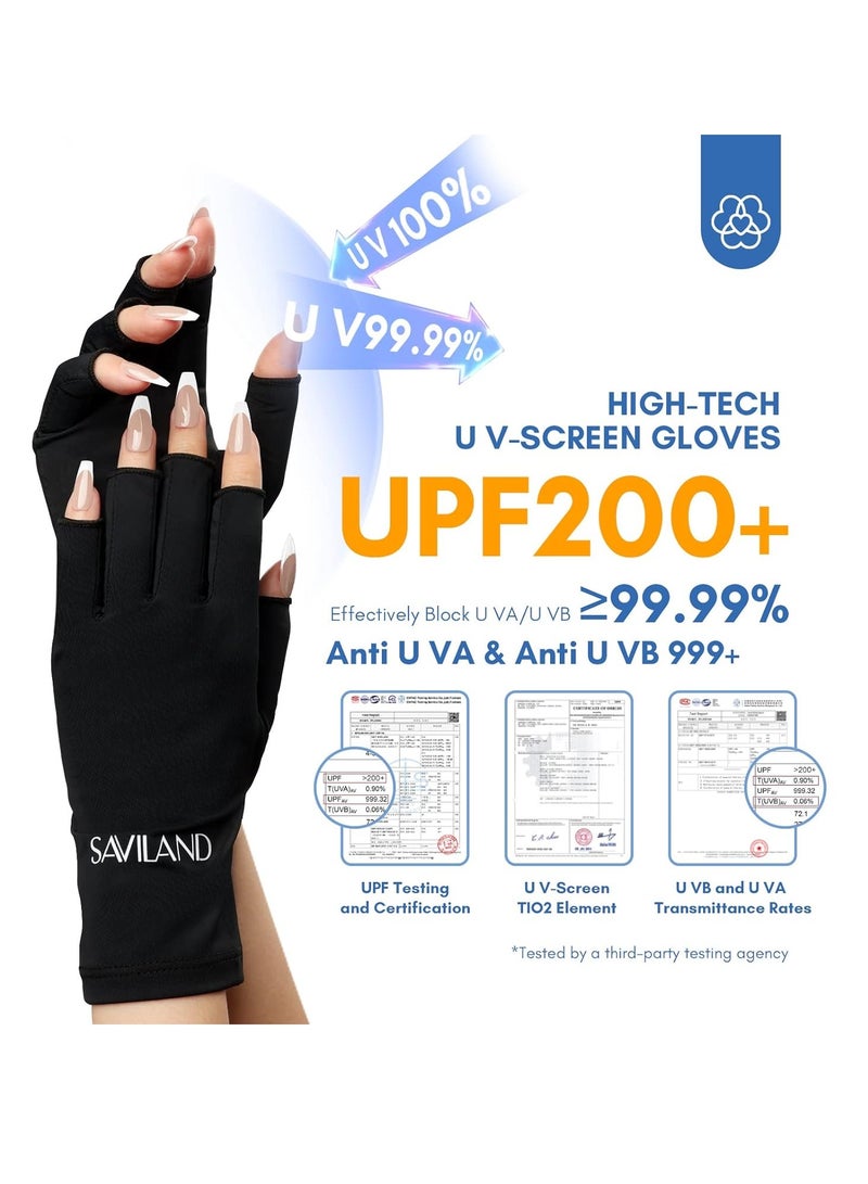 Saviland SAVILAND UV Gloves for Nails: Professional UPF200+ UV Gloves for Gel Manicures Anti UVA & UVB 999+ Gloves for Gel Nail Lamp Fingerless UV Light Gloves for Gel Nails Prevent Hands from UV Harm (Black)  - Image 2