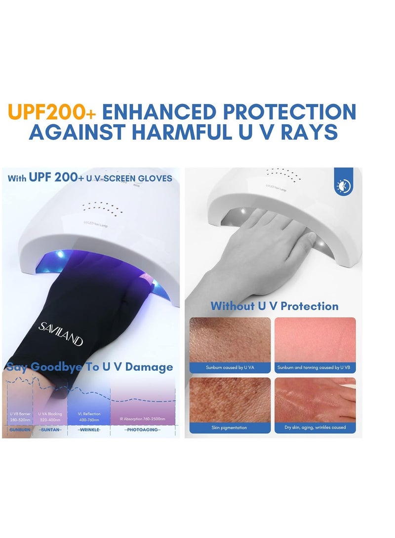 Saviland SAVILAND UV Gloves for Nails: Professional UPF200+ UV Gloves for Gel Manicures Anti UVA & UVB 999+ Gloves for Gel Nail Lamp Fingerless UV Light Gloves for Gel Nails Prevent Hands from UV Harm (Black)  - Image 4