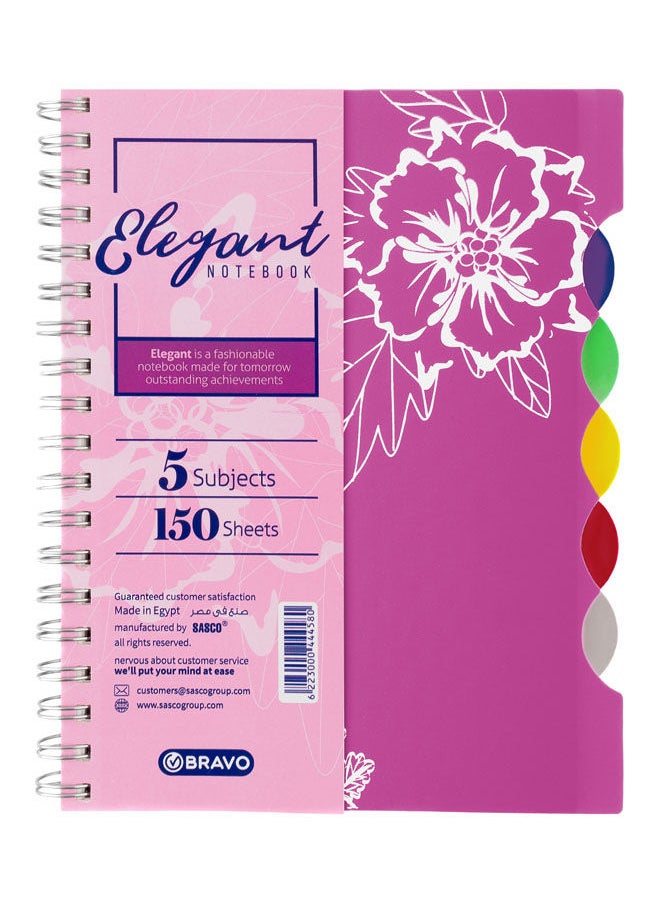 Bravo Bravo Elegant Spiral Notebook - 150 Sheets - Med Size - Pink 