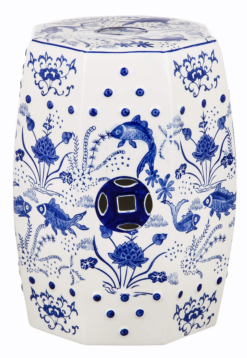 Safavieh SAFAVIEH ACS4557A Cloud 9 Koi Ceramic Decorative Garden Stool Blue 