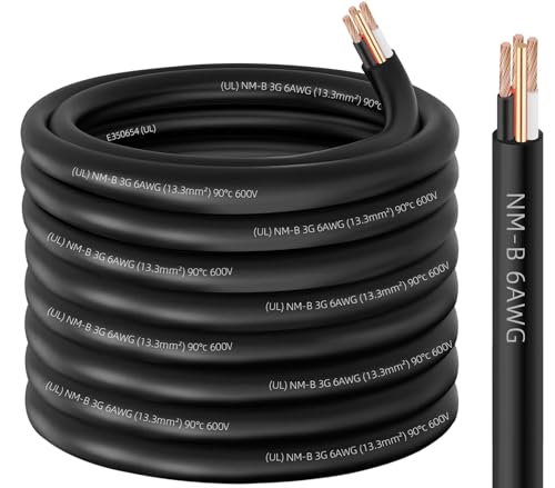 XMK NM-B 6/3 Wire with Ground,75ft 6/3 6 Gauge NM-B Wire Copper 6 AWG 3 Conductor with Ground,Nonmetallic Sheathed NMB Cable,6-3 Residential Indoor Wiring for Branch Circuit Switches,Outlets,Other Loads - Image 1