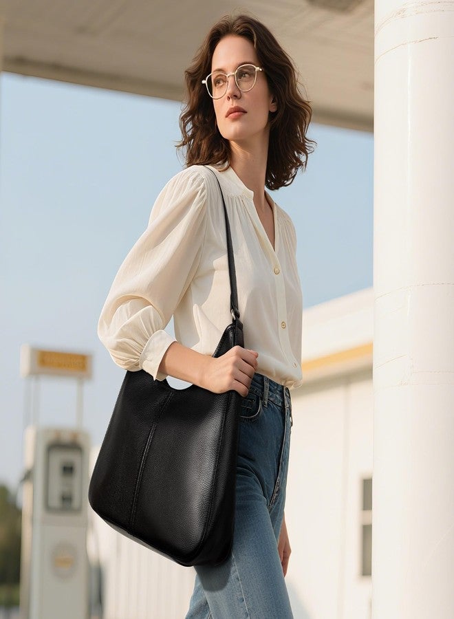 befen Genuine Leather Hobo Bags for Women, Soft Real Leather Women's Shoulder Bag Handbags, Leather Shoulder Hobo Purse Designer Bags with Adjustable Strap for Daily Work Travel Fall Fashion, Black - Image 3