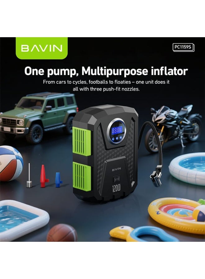 Bavin PC1159 12V Portable Digital Tire Inflator w/ 150 PSI High Speed Air Compressor Built-in LED Torch for Car, Motor, Bike & Sports Balls - Image 2