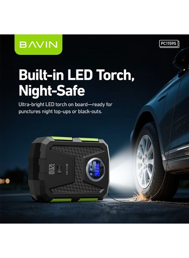 Bavin PC1159 12V Portable Digital Tire Inflator w/ 150 PSI High Speed Air Compressor Built-in LED Torch for Car, Motor, Bike & Sports Balls - Image 3