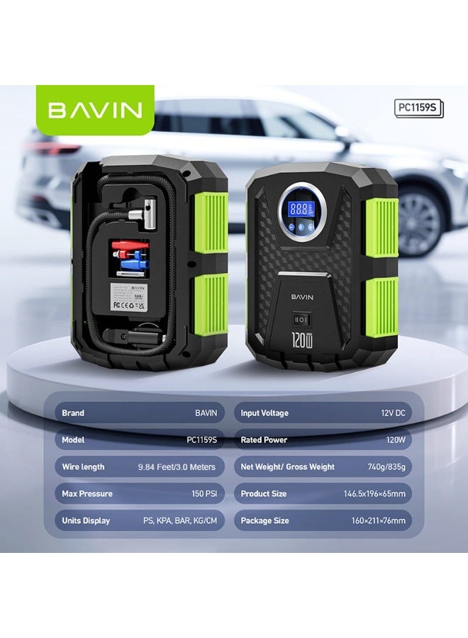 Bavin PC1159 12V Portable Digital Tire Inflator w/ 150 PSI High Speed Air Compressor Built-in LED Torch for Car, Motor, Bike & Sports Balls - Image 4