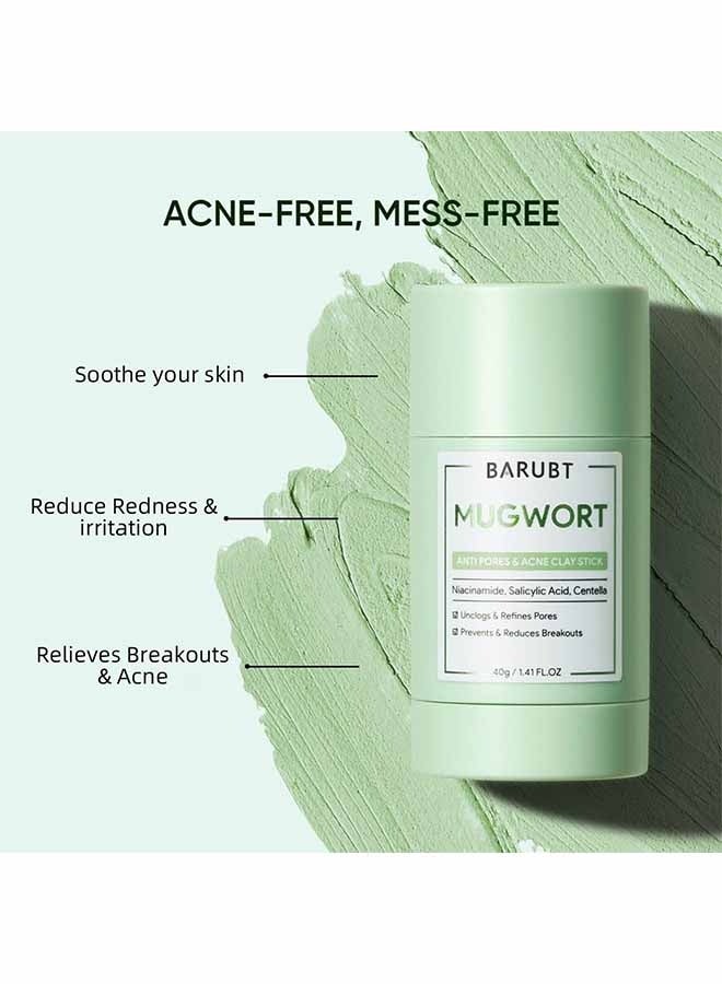 BARUBT Mugwort Acne Clay Stick, Mugwort Anti Pores And Acne Clay Mask, Cleansing Mask Mud Mask For Men And Women, Moisturizing Oil Control Shrink Remove Blackheads, Shrink Pores, Improve Skin Tone 40g - Image 3