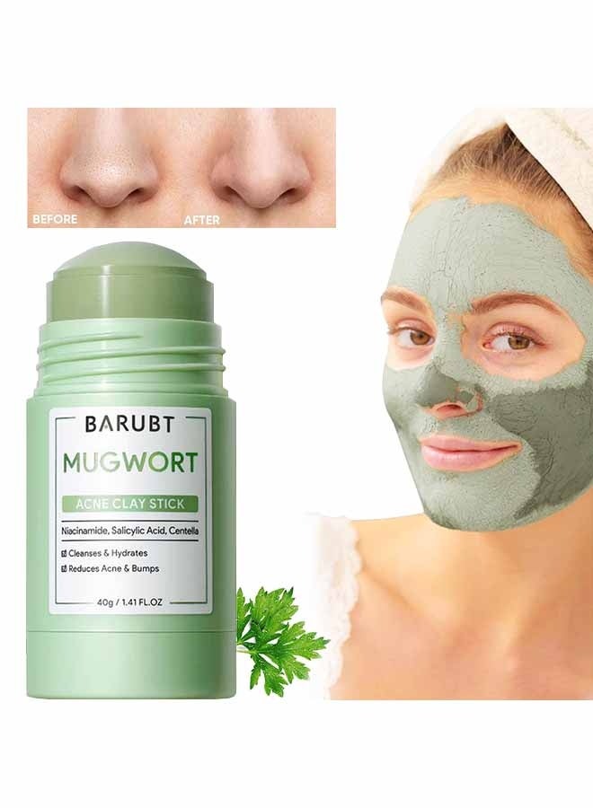 BARUBT Mugwort Acne Clay Stick, Mugwort Anti Pores And Acne Clay Mask, Cleansing Mask Mud Mask For Men And Women, Moisturizing Oil Control Shrink Remove Blackheads, Shrink Pores, Improve Skin Tone 40g - Image 1