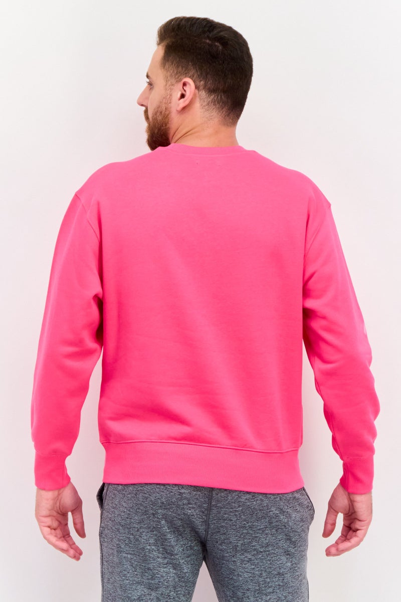 ESPRIT سويت شيرت بقلنسوة للرجال بأكمام طويلة بشعار العلامة التجارية، وردي - Image 3