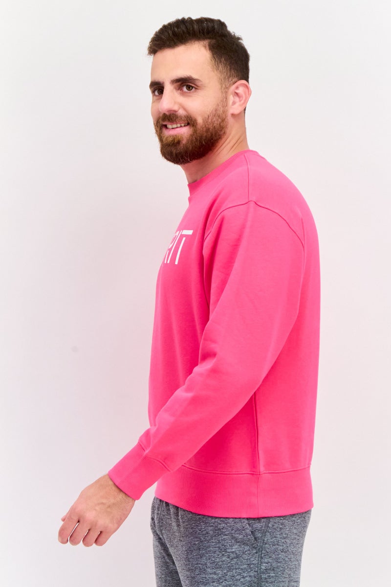 ESPRIT سويت شيرت بقلنسوة للرجال بأكمام طويلة بشعار العلامة التجارية، وردي - Image 2