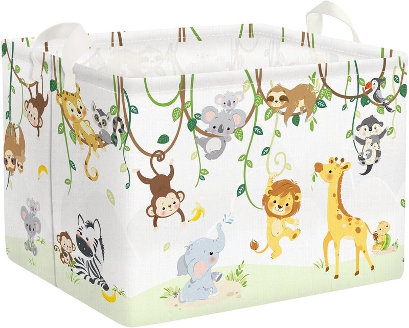 Clastyle Vine Woodland Animal Baby Basket Stuffers Toddler Gift Toy Chest Box Bin Organizer Nursery Room Decor Rectangle Elephant Giraffe Lion Clothes Book Storage Basket - Image 1