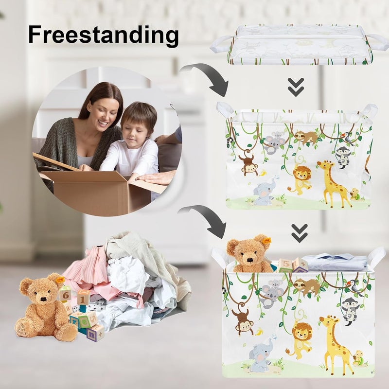 Clastyle Vine Woodland Animal Baby Basket Stuffers Toddler Gift Toy Chest Box Bin Organizer Nursery Room Decor Rectangle Elephant Giraffe Lion Clothes Book Storage Basket - Image 3