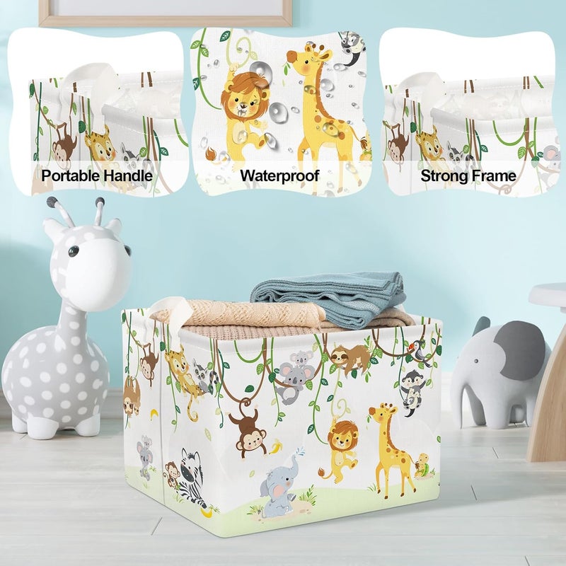 Clastyle Vine Woodland Animal Baby Basket Stuffers Toddler Gift Toy Chest Box Bin Organizer Nursery Room Decor Rectangle Elephant Giraffe Lion Clothes Book Storage Basket - Image 4
