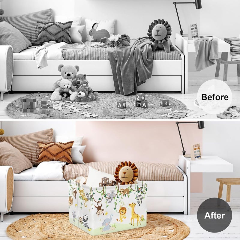 Clastyle Vine Woodland Animal Baby Basket Stuffers Toddler Gift Toy Chest Box Bin Organizer Nursery Room Decor Rectangle Elephant Giraffe Lion Clothes Book Storage Basket - Image 2