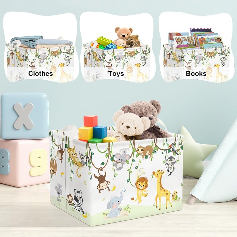 Clastyle Vine Woodland Animal Baby Basket Stuffers Toddler Gift Toy Chest Box Bin Organizer Nursery Room Decor Rectangle Elephant Giraffe Lion Clothes Book Storage Basket - Image 5