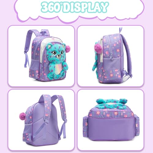 Meetbelify Kids Backpacks for Girls School Backpack with Lunch Bag Pencil Case for Elementary Student 3D Carton Plush Kids Travel School Bag for Girls Ages 6-8 Years Old - Image 3
