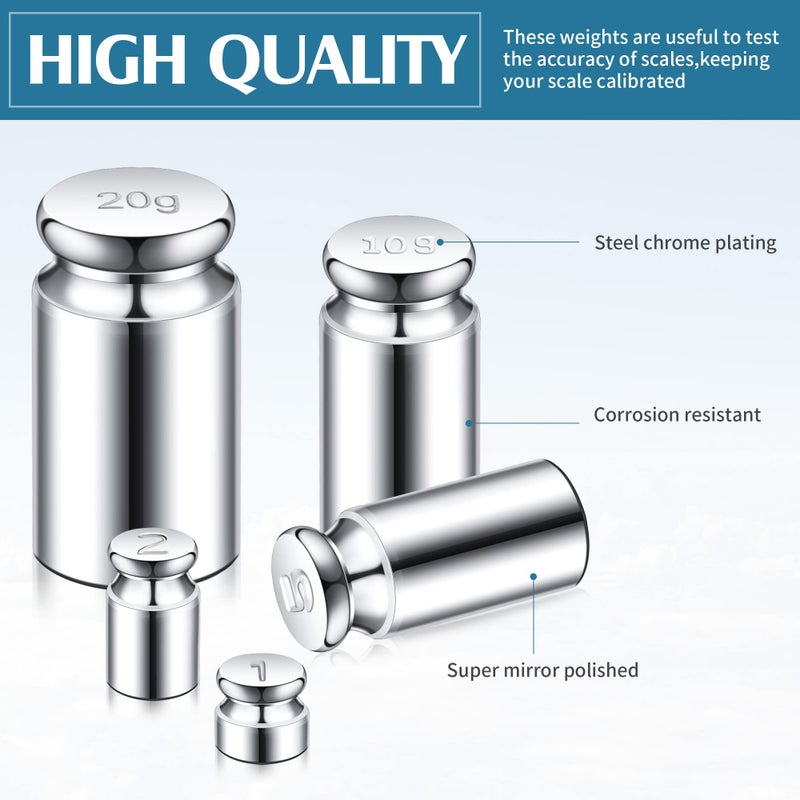 TOODOO 1g 2g 5g 10g 20g Gram Set for Digital Scale Balance and 1 Piece Calibration Weight Tweezer, Silver - Image 2
