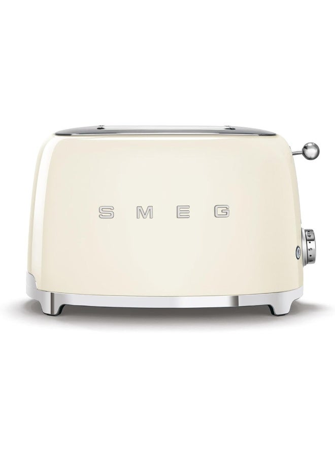 Smeg TSF01CRUK, 50's Retro Style 2 Slice Toaster,6 Browning Levels,2 Extra Wide Bread Slots, Defrost and Reheat Functions, Removable Crumb Tray, Cream 950 W TSF01CRUK Beige/Silver - Image 1