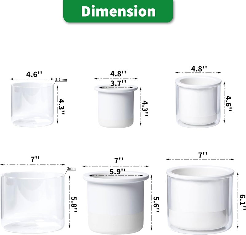 Phoenix Vine 6 Inch 4 Inch Self Watering Planter Pots, Design White Terracotta Pots for Plants, Indoor Cylinder Terra Cotta Pots with Glass Vase Set, 51-B-G - Image 4