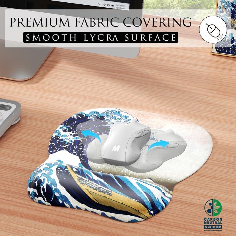 MROCO Ergonomic Mouse Pad with Gel Wrist Rest, Smooth Wrist Support Surface, Non-Slip PU Base for Pain Relief, Comfortable Mousepad for Computer, Laptop, Office & Home, 9.4 x 8.1 in, Great Wave - Image 2