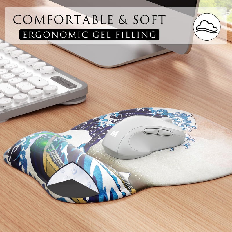 MROCO Ergonomic Mouse Pad with Gel Wrist Rest, Smooth Wrist Support Surface, Non-Slip PU Base for Pain Relief, Comfortable Mousepad for Computer, Laptop, Office & Home, 9.4 x 8.1 in, Great Wave - Image 3
