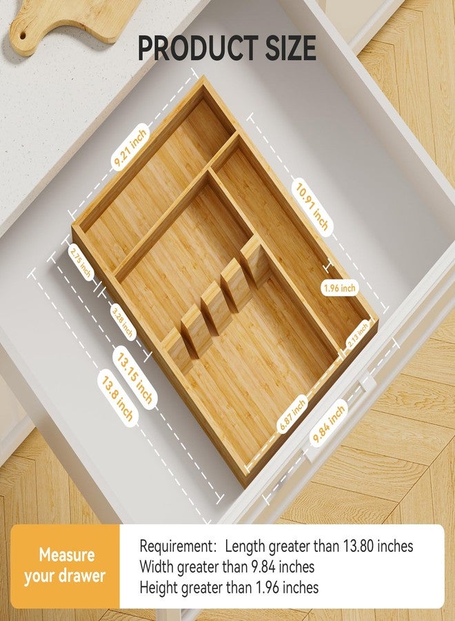 Yofidra Bamboo Silverware Organizer, 13.8 x 9.84 x 1.96 Inches Kitchen Utensil Drawer Organizer, Silverware Tray for Drawer with Fixed Slots for Spoons, Forks & Knives, Natural - Image 2
