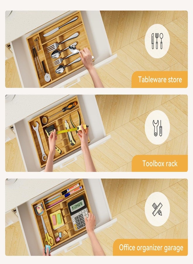 Yofidra Bamboo Silverware Organizer, 13.8 x 9.84 x 1.96 Inches Kitchen Utensil Drawer Organizer, Silverware Tray for Drawer with Fixed Slots for Spoons, Forks & Knives, Natural - Image 5