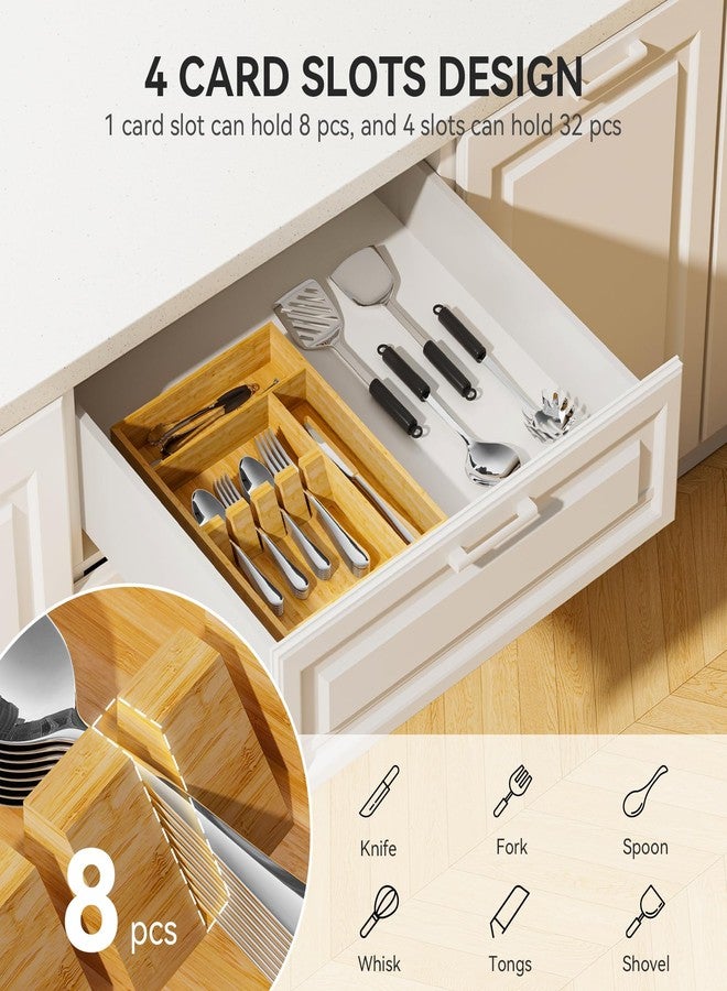 Yofidra Bamboo Silverware Organizer, 13.8 x 9.84 x 1.96 Inches Kitchen Utensil Drawer Organizer, Silverware Tray for Drawer with Fixed Slots for Spoons, Forks & Knives, Natural - Image 3