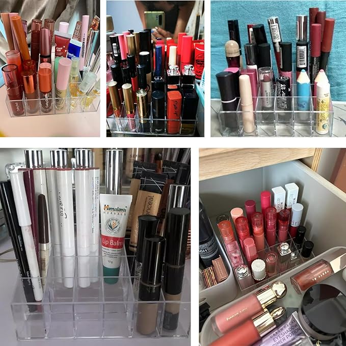 Tecbeauty 40 Grids Lipsticks Holder Clear Acrylic Lipgloss Lipstick Organizer and Storage Display Case for Lip Gloss Lipstick Tubes