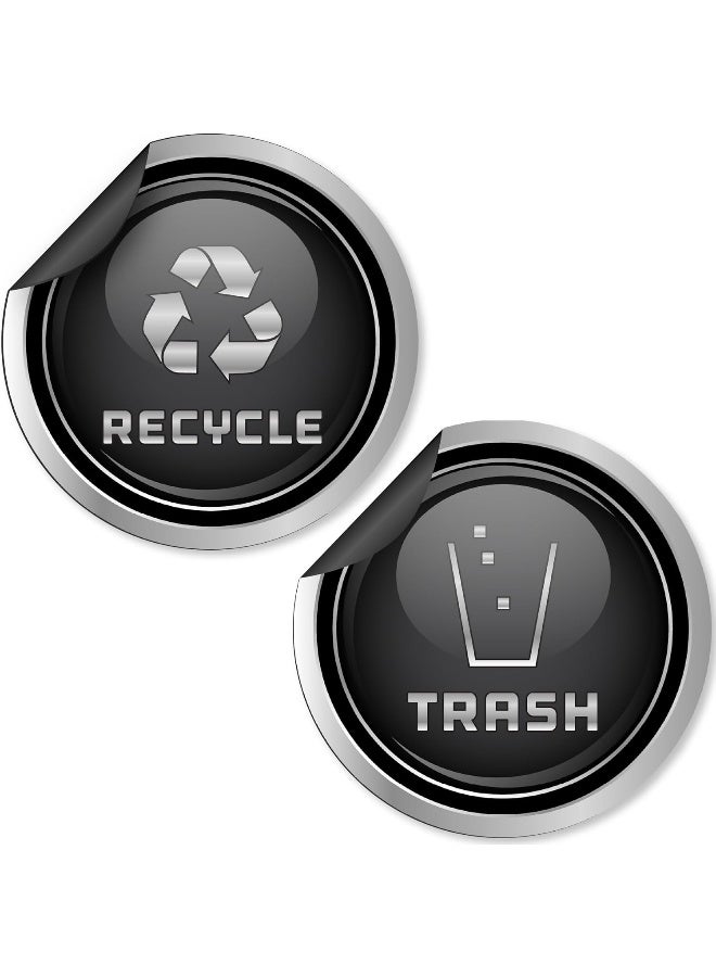 Home Trove Vinyl Friend Trash and Recycle Magnets for Kitchen Cans and Recycling Bins, Dual Trash and Recycle Magnet for Garbage Cans, 2 Silver Round Magnetic Sticker, 2.75 x 2.75 Inch Home Outdoor Waste Bin - Image 1