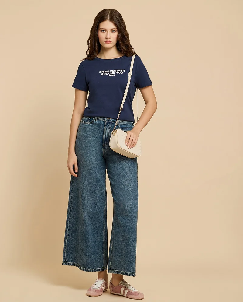 أر أند بي Printed T-Shirt with Crew Neck and Short Sleeves