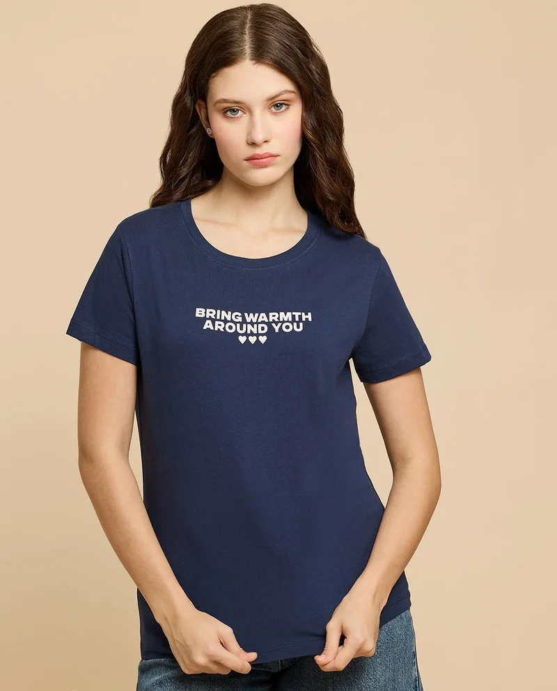 أر أند بي Printed T-Shirt with Crew Neck and Short Sleeves