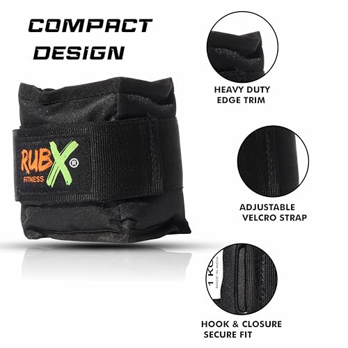 RUBX Ankle Weights 1KG (0.5KG X 2) Black- Adjustable StrapWeighted Bands for Strength Training, Running, Gym, Yoga, Home Workouts – Unisex Polyester with Secure Fit - Image 3